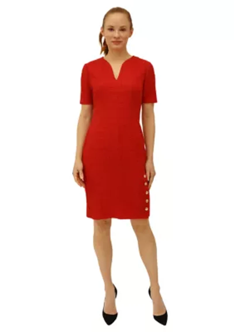 Women's Solid V-Neck Bouclé Sheath Dress