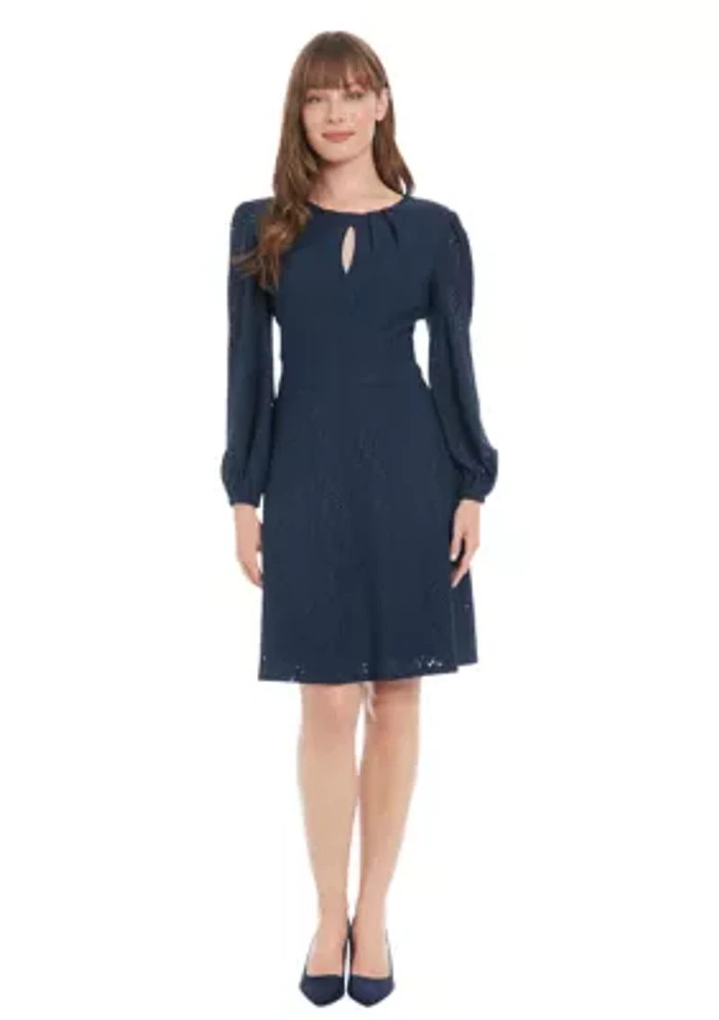 Women's Embroidered Jersey Shell Bishop Sleeve Mini dress