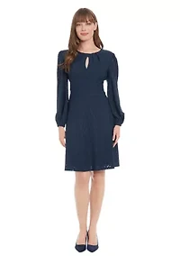 Women's Embroidered Jersey Shell Bishop Sleeve Mini dress