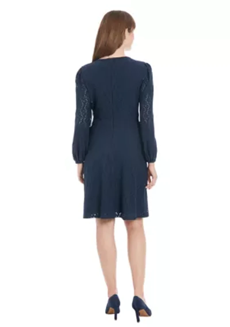Women's Embroidered Jersey Shell Bishop Sleeve Mini dress