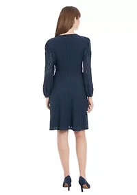 Women's Embroidered Jersey Shell Bishop Sleeve Mini dress
