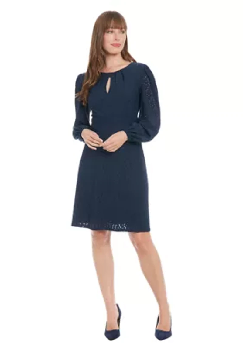 Women's Embroidered Jersey Shell Bishop Sleeve Mini dress