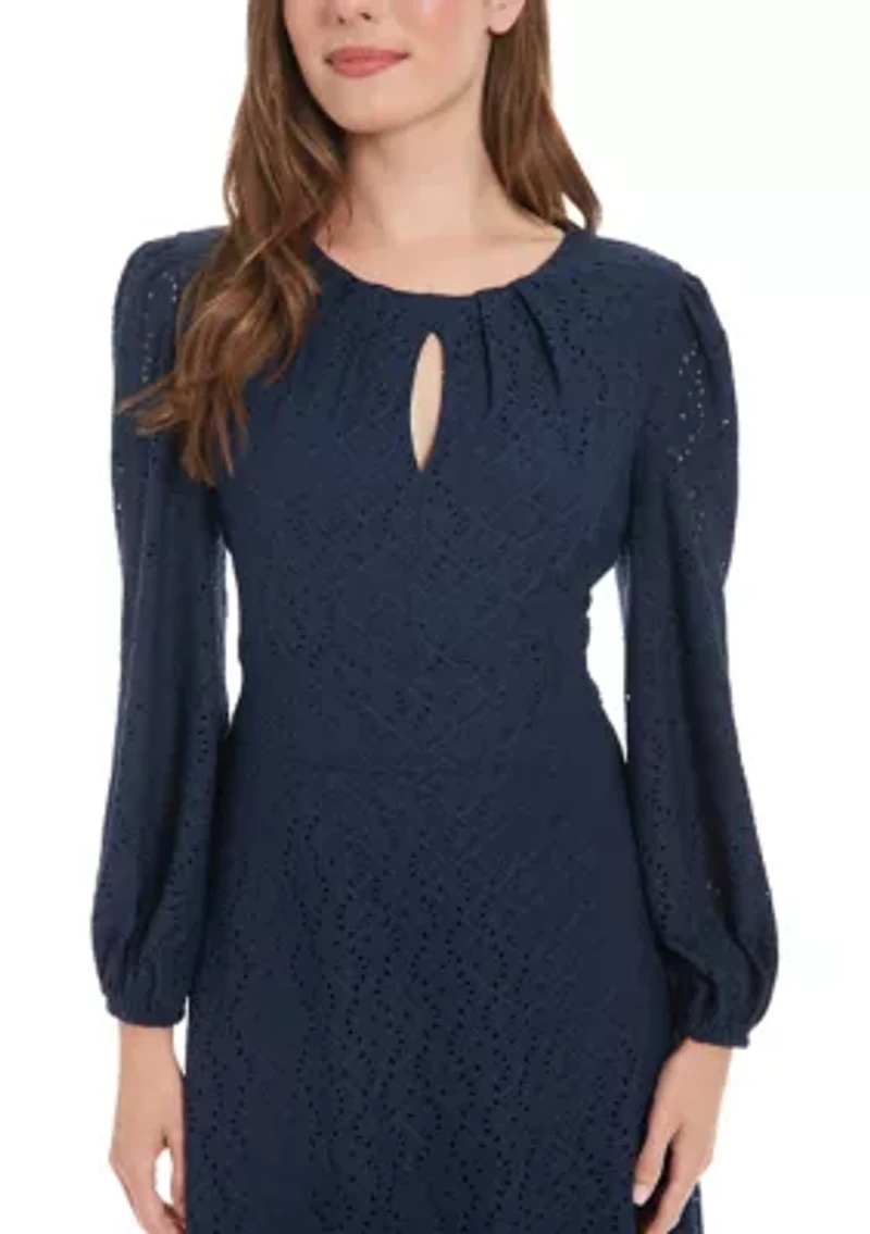 Women's Embroidered Jersey Shell Bishop Sleeve Mini dress