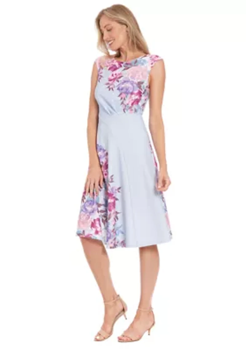 Women's Cap Sleeve Asymmetric Seamed Flare Dress