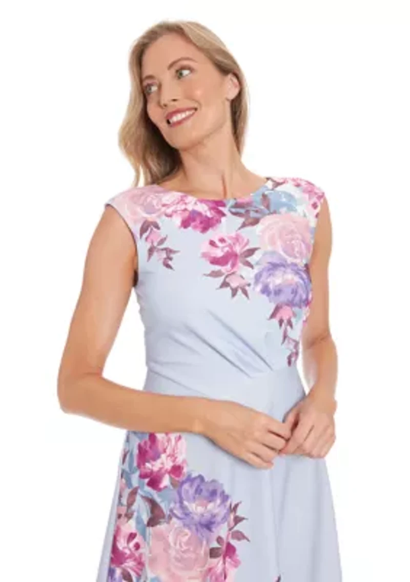 Women's Cap Sleeve Asymmetric Seamed Flare Dress