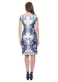 Women's Sleeveless Square Neck Floral Scuba Dress