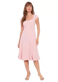 Women's Solid Scuba Crepe Sweetheart Neck Fit and Flare Dress