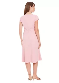 Women's Solid Scuba Crepe Sweetheart Neck Fit and Flare Dress