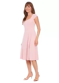 Women's Solid Scuba Crepe Sweetheart Neck Fit and Flare Dress