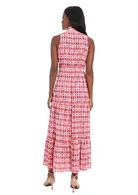 Women's Printed Bubble Crepe Smocked Waist Tiered Maxi Dress
