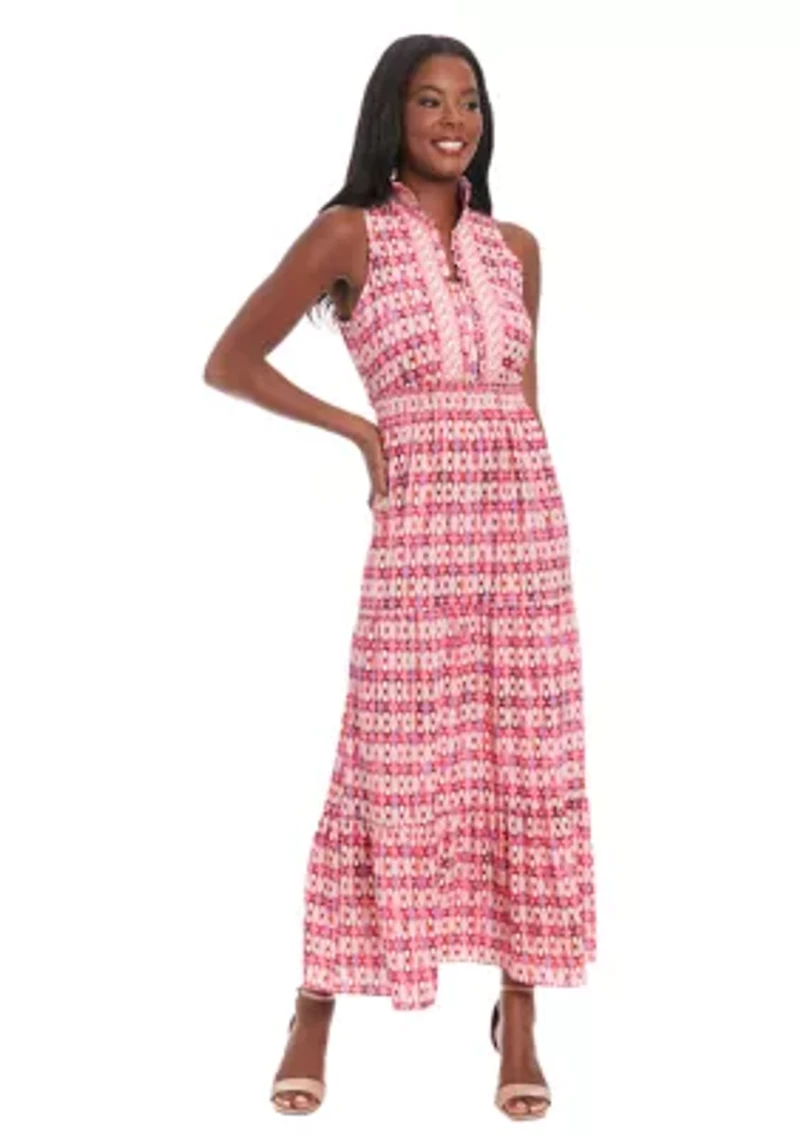 Women's Printed Bubble Crepe Smocked Waist Tiered Maxi Dress