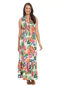 Women's Sleeveless Mock Neck Floral Print Maxi Dress