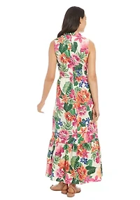 Women's Sleeveless Mock Neck Floral Print Maxi Dress