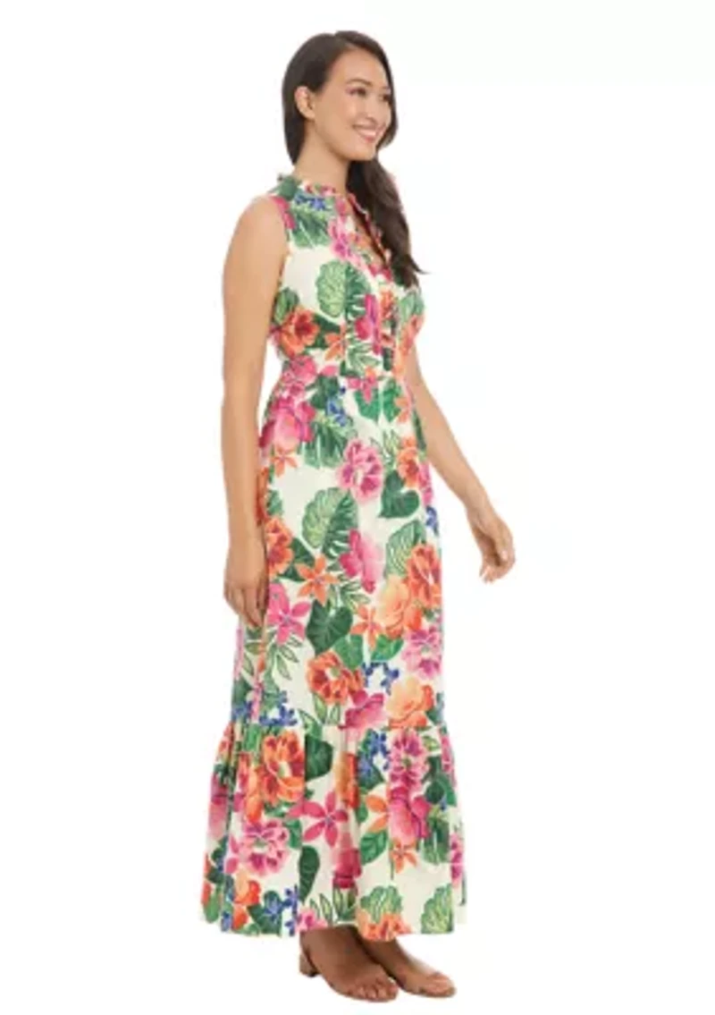Women's Sleeveless Mock Neck Floral Print Maxi Dress