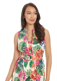 Women's Sleeveless Mock Neck Floral Print Maxi Dress