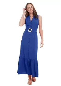 Women's Sleeveless V-Neck Belted Dress