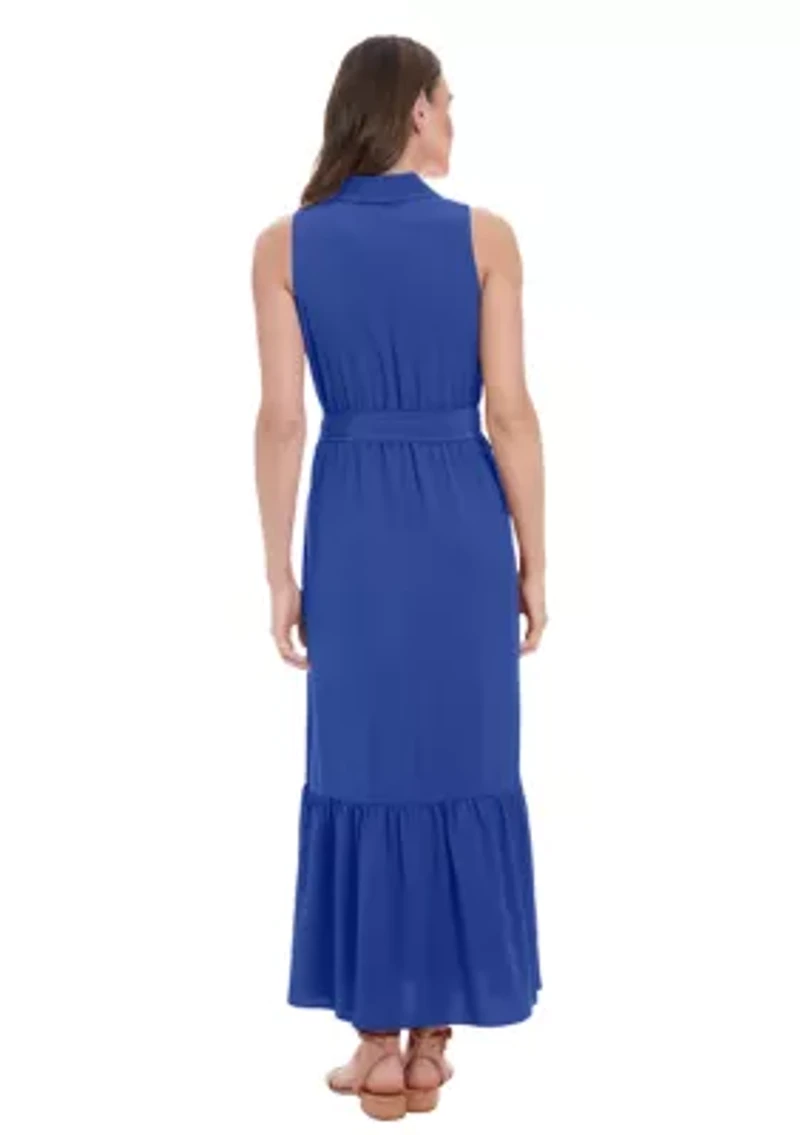 Women's Sleeveless V-Neck Belted Dress