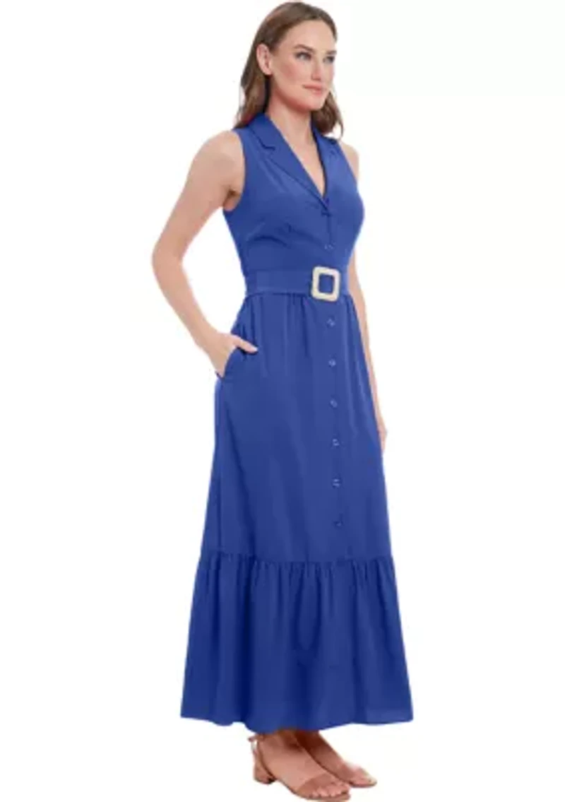 Women's Sleeveless V-Neck Belted Dress