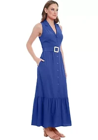 Women's Sleeveless V-Neck Belted Dress