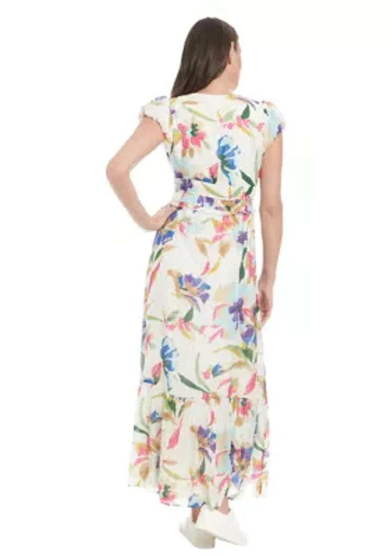 Women's V-Neck Floral Printed A-Line Maxi Dress