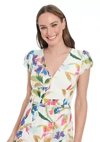 Women's V-Neck Floral Printed A-Line Maxi Dress