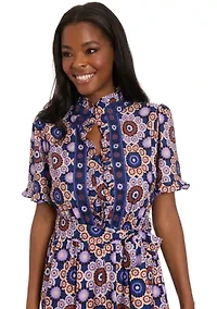 Women's Short Sleeve Mock Neck Floral Print Midi Dress