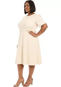 Plus London Times Solid Scuba Crew Dress