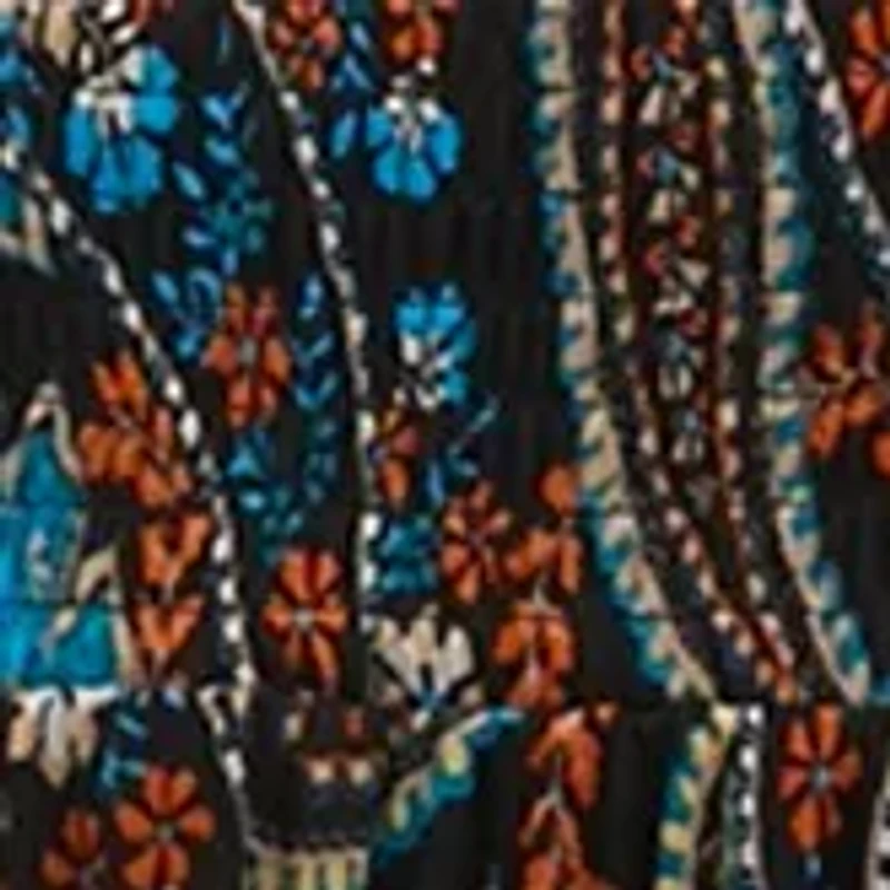 Women's Long Sleeve Chiffon Square Neck Paisley Print Fit and Flare Dress