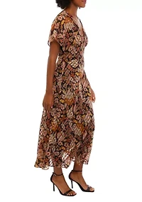 Women's Short Sleeve V-Neck Floral Print Midi Dress