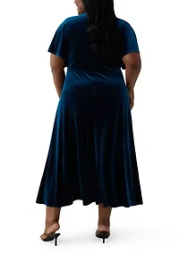 Plus V-Neck Velvet A-Line Dress