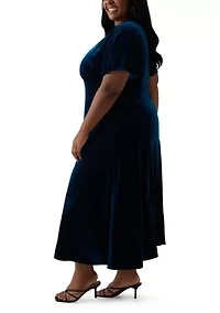 Plus V-Neck Velvet A-Line Dress