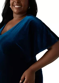 Plus V-Neck Velvet A-Line Dress