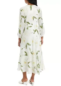 Women's Long Sleeve V-Neck Floral Print Midi Dress