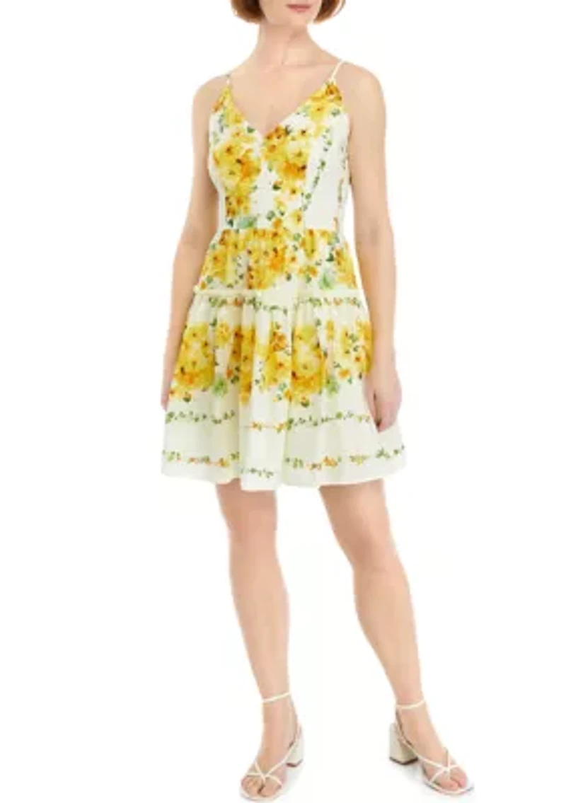 Women's Sleeveless V-Neck Floral Print Mini Dress