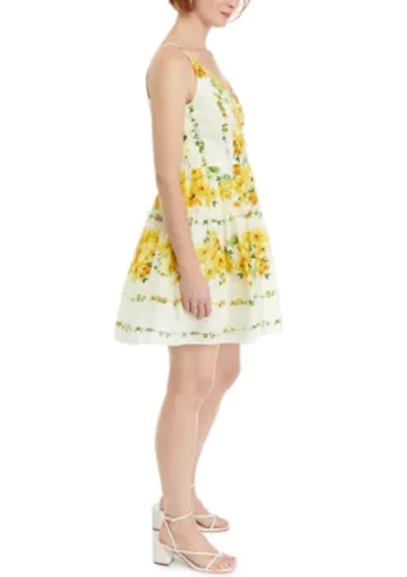 Women's Sleeveless V-Neck Floral Print Mini Dress