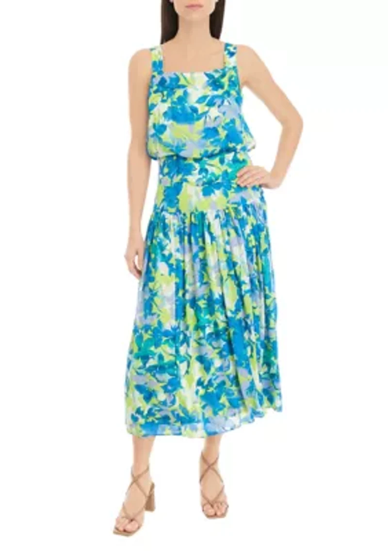 Women's Sleeveless Square Neck Floral Print Dress