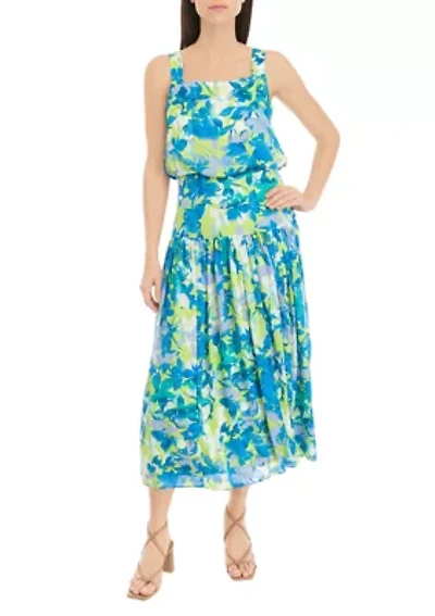 Women's Sleeveless Square Neck Floral Print Dress