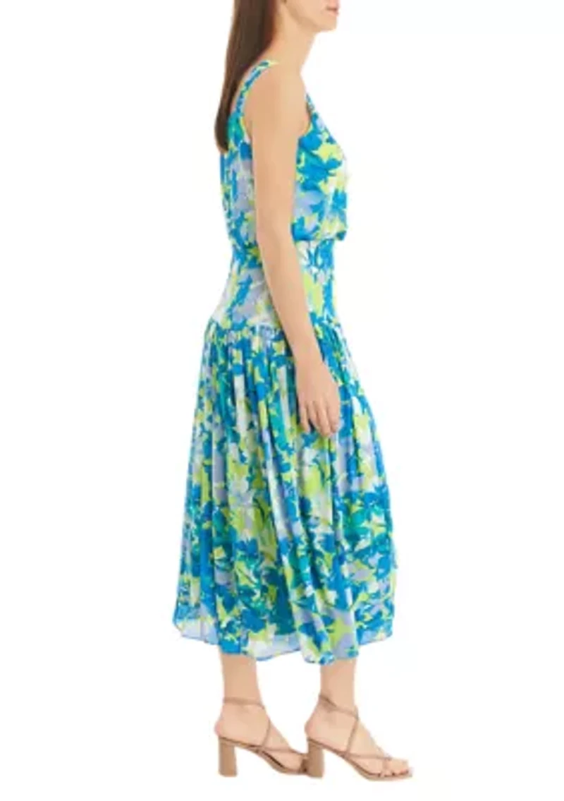 Women's Sleeveless Square Neck Floral Print Dress