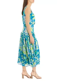 Women's Sleeveless Square Neck Floral Print Dress