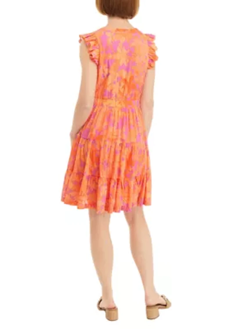 Women's Short Sleeve Floral Print Mini Dress