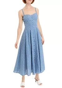 Women's Sleeveless Square Neck Eyelet Midi Dress
