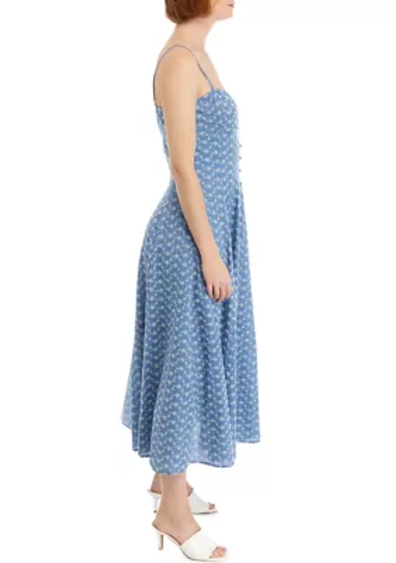 Women's Sleeveless Square Neck Eyelet Midi Dress