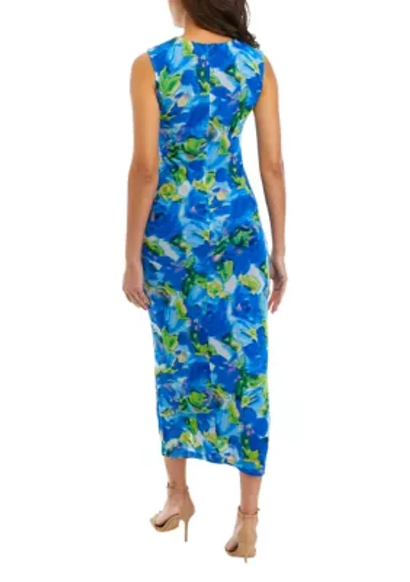 Women's Sleeveless Floral Print Sheath Dress