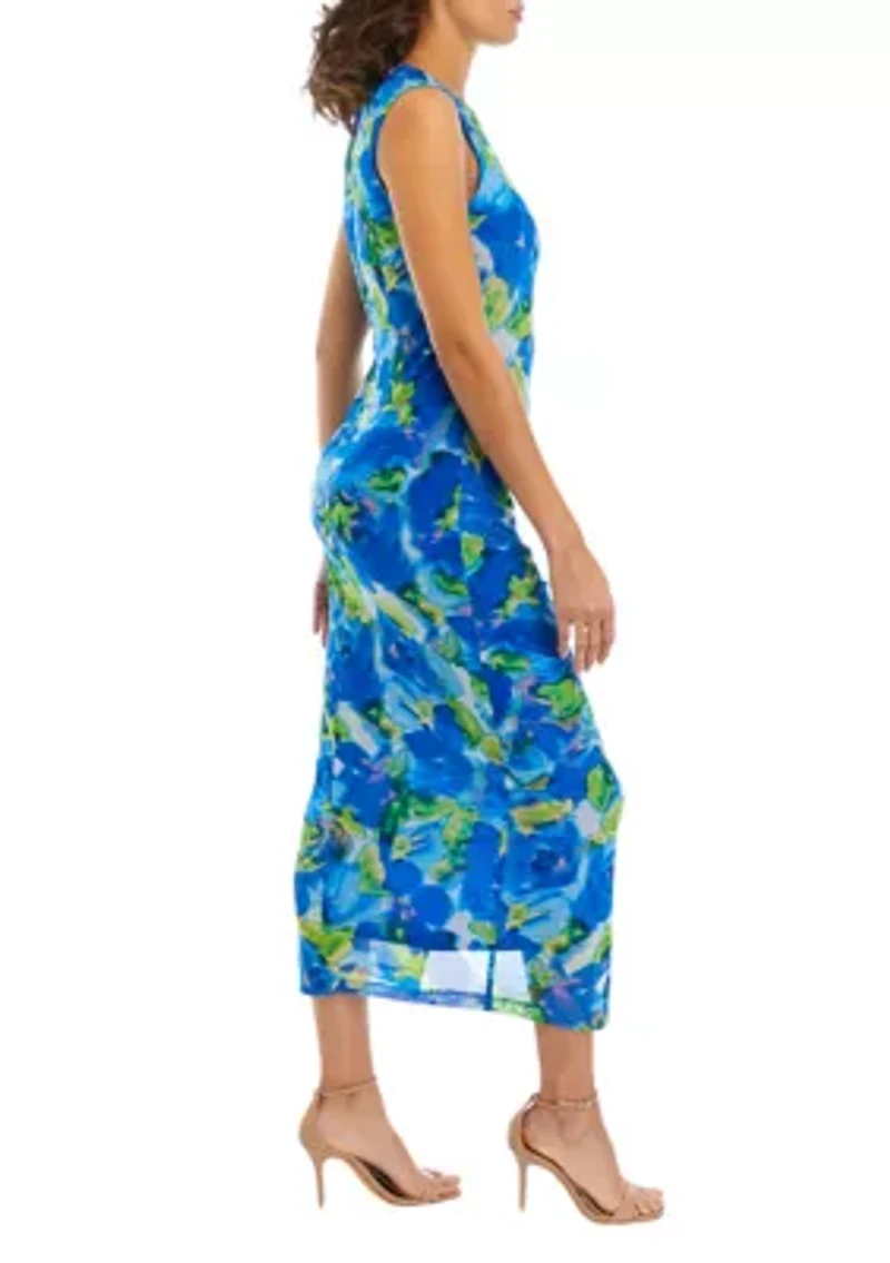 Women's Sleeveless Floral Print Sheath Dress