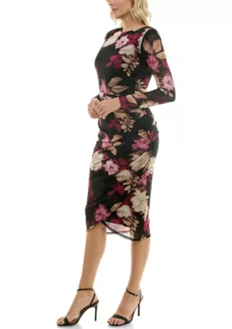 Women's Floral Mesh Bodycon Dress