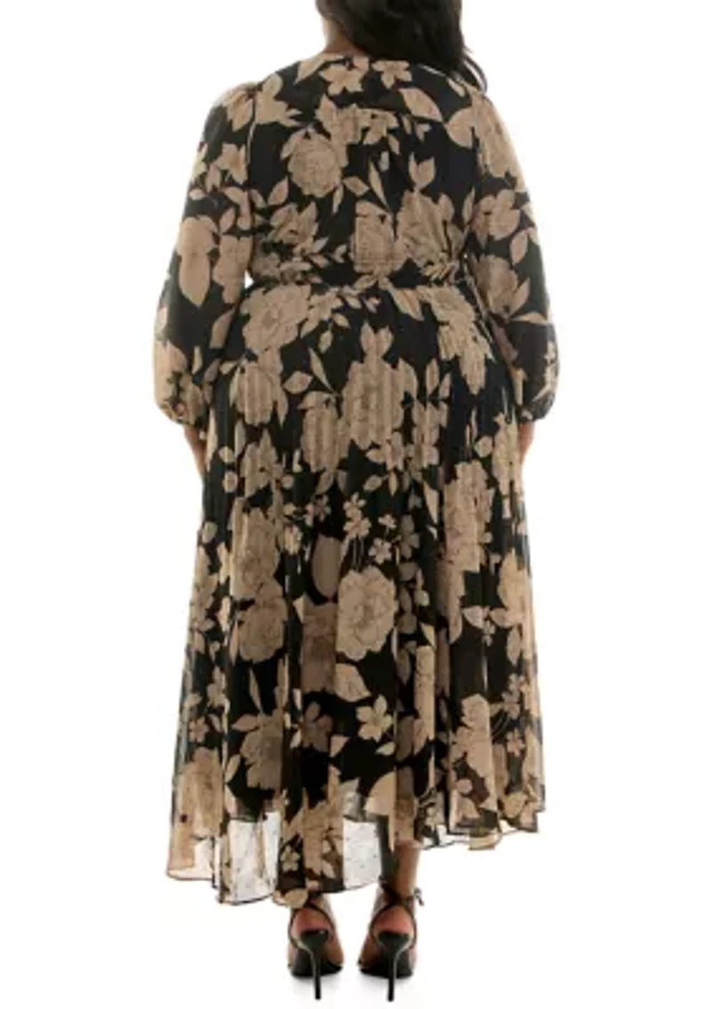 Plus Floral V-Neck A-Line Dress