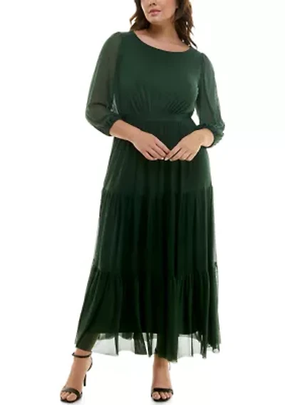 Plus Long Sleeve Tiered Dress