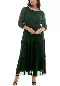 Plus Long Sleeve Tiered Dress