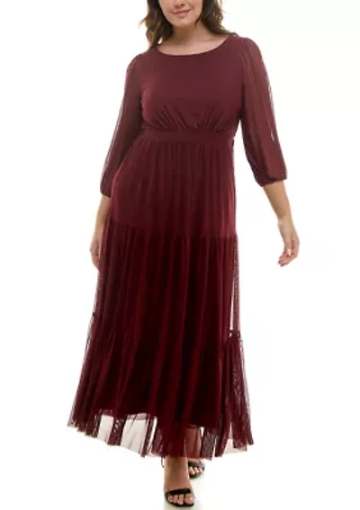 Plus Long Sleeve Tiered Dress