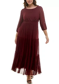 Plus Long Sleeve Tiered Dress